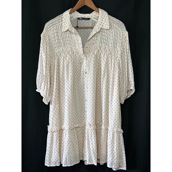 Zara Cream Polka Dot Mini Dress - Picture 2 of 14